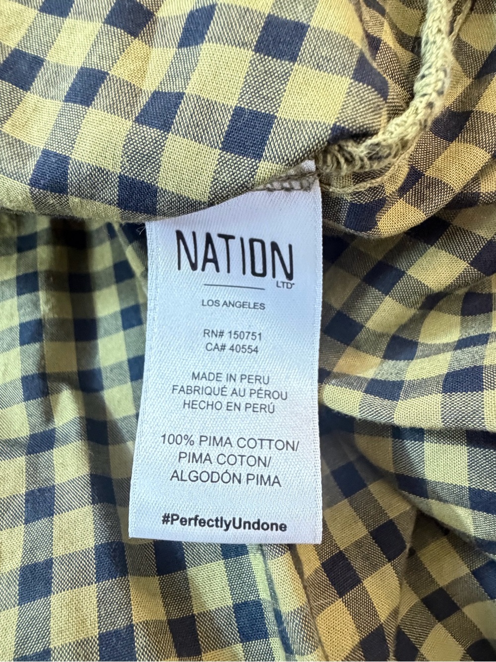 Nation LTD Tegan Ruffled Mini Dress Green Navy Check Pattern 100% Pima Cotton - Picture 7 of 11